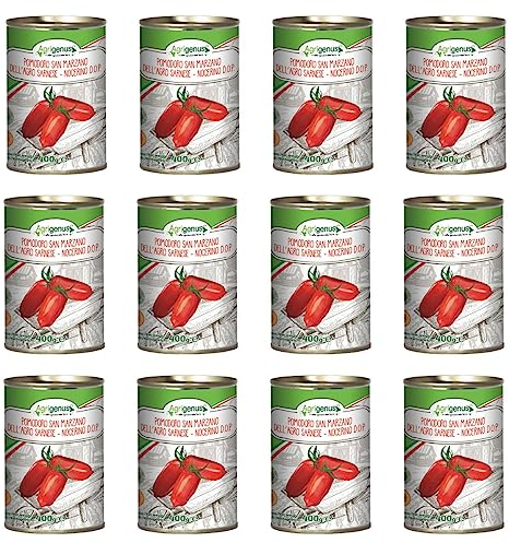 La Vela Genuss-Set 12 x 400 g Geschälte Tomaten Pomodori San Marzano D.O.P. Dell'Agro Sarnese - Nocerino (12 x 400/260 g Pack) + Pizzagewürz