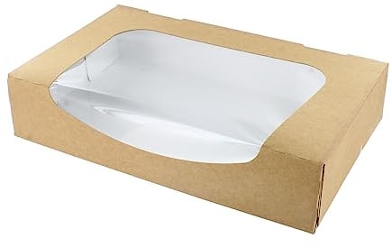 Culpitt Window Treat Box, Kraft Bown Large Bakery Boxes For Cookies, Pastries, Cakes, Muffins, Pizza, Sandwiches, Takeaways | 7.7 x 4.6 x 1.5 | Pack of 10 Gift Boxes