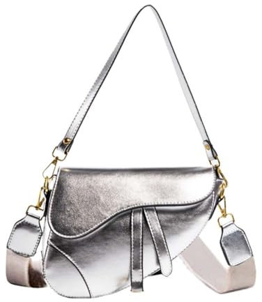 PURFANREE Damen Trendy Kleine Clutch Geldbörse Sattel Schultertasche Unterarm Handtasche Satchel Handtasche Crossbody Tasche, Silber metallic, Einheitsgröße