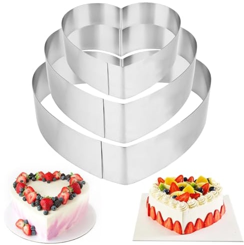 Fonyet Cercle Patisserie Coeur 3 Pcs Moule Gateau Coeur Cercle à Patisserie en Acier Inoxydable diamètre 10/15/20 cm Moule cœur pour la préparation de gâteaux et pâtisseries