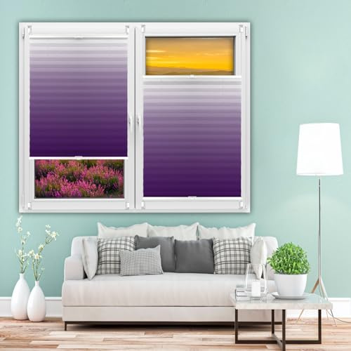 Klemmfix Plissee Ohne Bohren 90 x 110 cm Plissee Rollo Jalousie, Suprafix Faltrollo Klemmfix 60 Sekunden Plisseerollo Montage für Fenster nach Maß, Lila