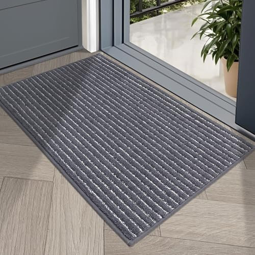 COSY HOMEER Door Mat 60 x 90cm, Absorbent Doormats Non-Slip Indoor, Dirt Trapper Mats Low Profile Floor Mat Machine Washable for Entrance, Inside, Kitchen, Front Back Door,Dark Grey