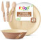 FOOGO Green 125pcs Disposable Palm Leaf Plates, Bowls and Wooden Cutlery Set, FSC® Certified, 25x Large Round Plates, 25x Bowls, 25xForks, 25xKnives, 25x Spoons, Strong Eco Friendly Party