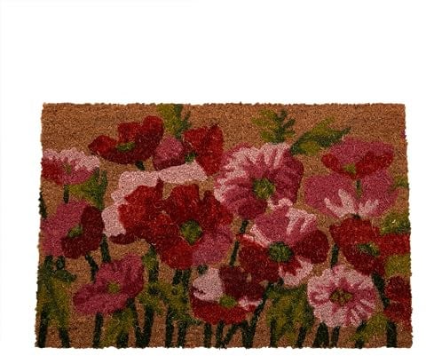 PARADISE STAR Coir Door Mat Welcome Modern Designs Mats Natural Coir Non-Slip Indoor Outdoor 40cm x 60cm (Poppy Flower)