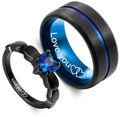 OTXIXTO Personalisiertes Passendes Paare Ringe Set Maßgeschneiderte Versprechen Ringe für Paare Edelstahl Eingraviert Namen Schmuck für Ihn Sie Passende für Frauen Männer (C2: Set)