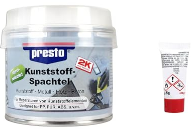 2K Kunststoffspachtel Schwarz, Polyesterspachtel 250g, 2 Komponenten Füller, Reparatur von Kratzern und Beschädigungen für Kunststoff und Karosserie