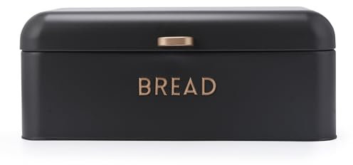 Salter Pebble Bread Bin - Large Bread Storage Container, Store Up To 2 Loaves Of Bread, Pastries & Bagels, Durable Powder Coated Steel, Easy to Clean, Brass Embossed Lettering, Easy Clean, Charcoal