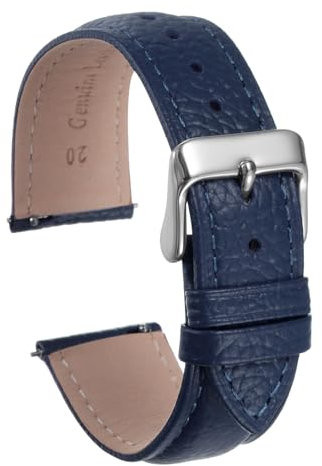 QUARKZMAN Bracelets de Montre en Cuir Véritable 20mm Remplacement Rapide Plat en Cuir de Vache Bracelet de Montre Élégant avec Boucle en Acier pour Smartwatch Classique, Bleu Foncé