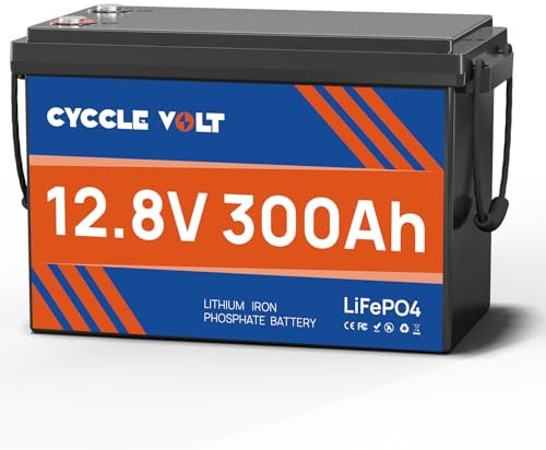 CYCCLEVOLT Batteria LiFePO4 12V 300Ah, Mini batteria litio 300ah con BMS 200 A, batteria al litio ferro fosfato a ciclo profondo, ideale per camper, energia solare e barche