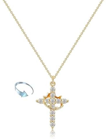 NATOSU Halskette mit gedrehter Kreuzkrone, weißvergoldete Kreuzkette, christliche Halsketten mit Glaubensanhänger, Kreuzkette mit Krone für Frauen und Mädchen