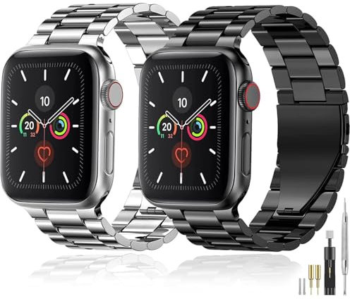 baklon Compatible avec Bracelet Apple Watch 42mm 44mm 45mm 49mm en Acier Inoxydable Metal pour Bracelet iWatch Series Ultra2/Ultra/SE2/SE/9 8 7 6 5 4 3 2 1 Noir Argent