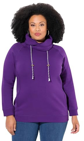 Ulla Popken Damen Sweatshirt, weiter Stehkragen, Taschen, Raglan-Langarm, lila, 54/56