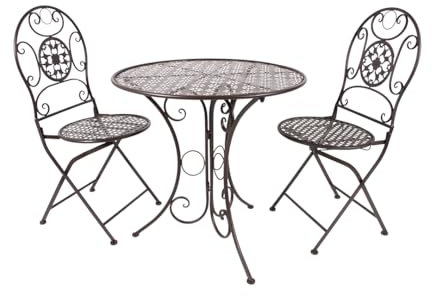 Kobolo Metalltischset Gartentischset Tisch und Zwei Stühle aus Metall in der Farbe braun