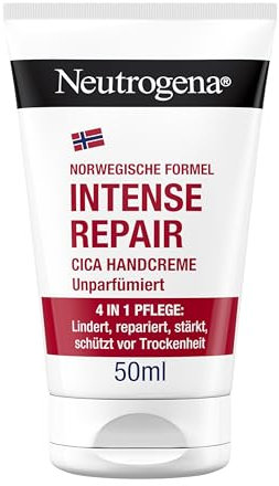Neutrogena Intense Repair CICA Handcreme, unparfümierte Handcreme für sehr trockene Hände mit 45% Glycerin & Centella Asiatica, pflegende Feuchtigkeitscreme für extrem trockene, juckende Hände (50 ml)
