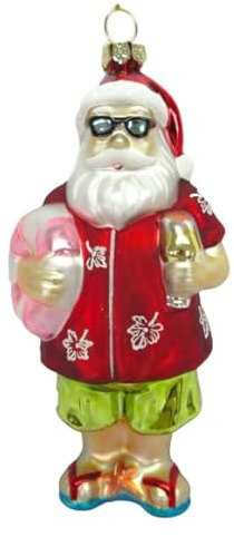 Christbaumkugel Tropical Weihnachtsmann mit rotem Hemd, mundgeblasenes Glas, 15 cm hoch