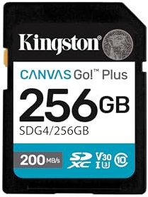Kingston Canvas Go Plus SDXC Memory Card Gen4 200MB/s C10 UHS-I U3 V30 256GB-SDG4/256GB