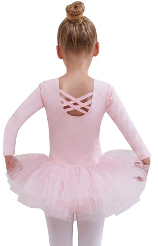 Tancefair Kinder Ballettkleidung Ballettkleid Mädchen Glitzernder Balletttrikot Baumwolle Ballettanzug Tanzkleid Tanzbody mit Glänzendem Rock Tütü