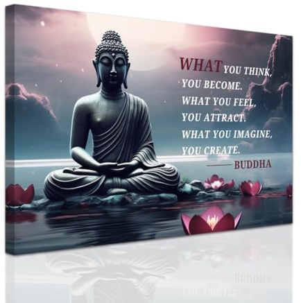 ZXHYWYM Buddhistische Motivationszitate Gemälde Buddha Statuen Wanddekoration Zen Badezimmer Bilder für Büro Zuhause Spa Yoga Raum Leinwanddrucke gerahmt (40 x 60 cms)