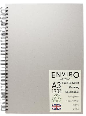 Artway Enviro Skizzenbuch, recycelt, A3, Hochformat, 80 Seiten/40 Seiten, recyceltes Zeichenpapier, 170 g/m², 100% recyceltes Skizzenbuch, Sammelbuch, grau