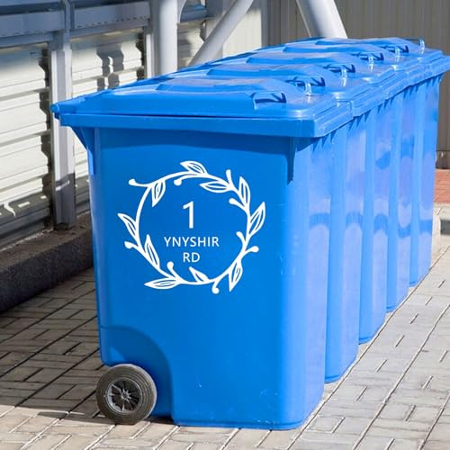 1-5pcs Personalized Recycle Bin Labels, Custom Vinyl Decal Wheelie Bin Stickers, Individual Garbage Can Sticker With House Number & Street Name, Address Trash Cans Decal(5pcs)