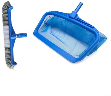 Kit de nettoyage de piscine avec filet à mailles fines et brosse de 43 cm pour piscine - Outils d'entretien pour piscine hors sol - Accessoires de nettoyage - Bleu