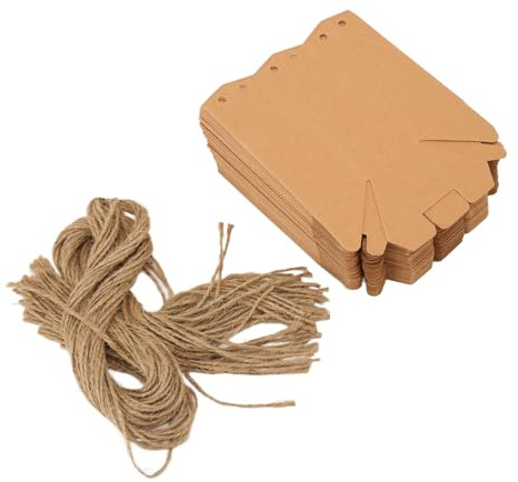 SIXRUN Lantern Kraft Box Hex Paper Box with Twine, 50Pcs for Wedding Party Baby Shower, Made of Recyclable Kraft, High Strength and Durability