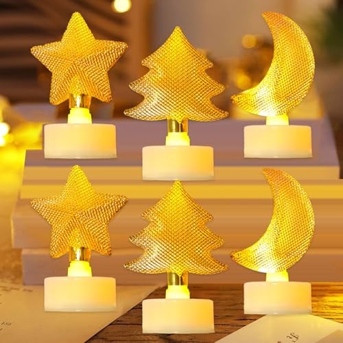 Bougies Chauffe-Plat LED,6 Pièces Bougies Sans Flamme,Décoration de Noël,Bougeoirs de Noël,Décoration de Table,pour la Maison,la Chambre,la Table