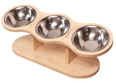 Flaroey Elevated Cat Bowls with 3 Stainless Steel Bowls Elevated Cat Bowls for Food and Water 15 Degree Tilted Elevated Pet Bowl