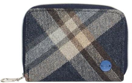 Earth Squared Diagonal Tweed Purse – Ladies Zip Around Wallet with Card Slots, Note & Coin Sections – Country Style Wool Blend – 14 × 10 × 2 cm (Blue)