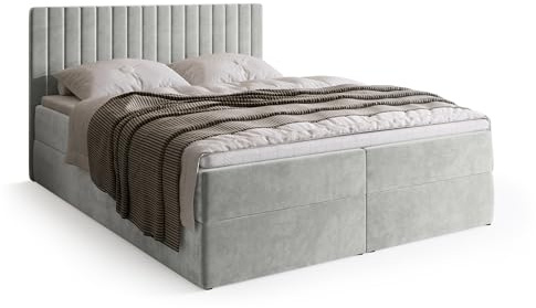 BROMARKT Boxspringbett 180x200 mit Bettkasten Topper Härte H3 Grau | Doppelbett mit Bonell-Matratze gepolsterte Kopfstütze und Stauraum Polsterbett Bett Bed Jugendbett Einzelbett DREAM