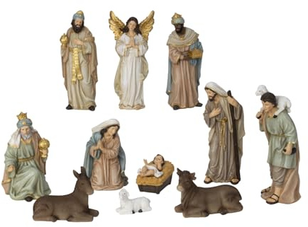 MF Florentino Weihnachtskrippe, 11-teiliges Krippenfiguren Set aus Polyresin, 4,5-22 cm, Mehrfarbig mit Goldakzenten
