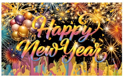 Frohes Neues Jahr Hintergrund Banner Silvester Dekorationen 2026 JynxtoyZeal Bunte Dekoration Hintergrund Banner Silvester Party Supplies Zubehör Fotokabinen (180 x 110 cm)
