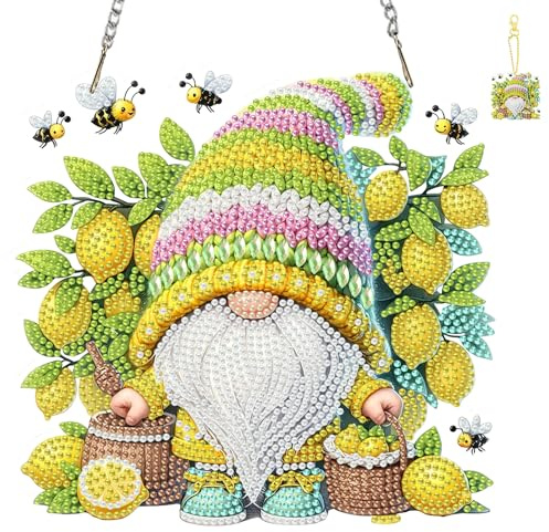 TLIOBLO Zitronen Diamond Painting Fensterbilder mit Kette Erwachsene, Zwerg Diamant Painting Anhänger und Schlüsselanhänger Hängende Ornament Bastelset Diamant Kunst Set für Wand Und Eingang Decor