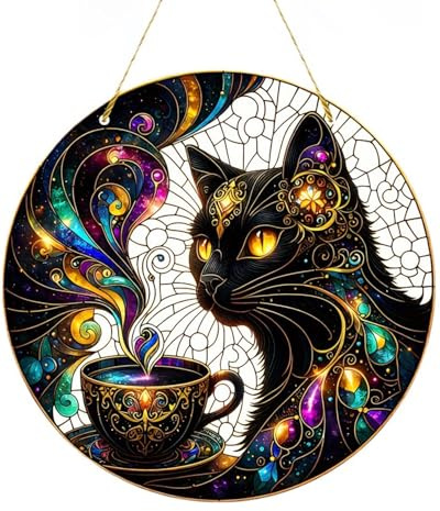 HZAOPZE Chat Decoration, Acrylique Ornement Suspendu, Drôle Fenêtre Portes Décoratif Cadeau, Ornement noir Chat Maison pour Halloween Décoration Prop pour Halloween Carnaval Soirée