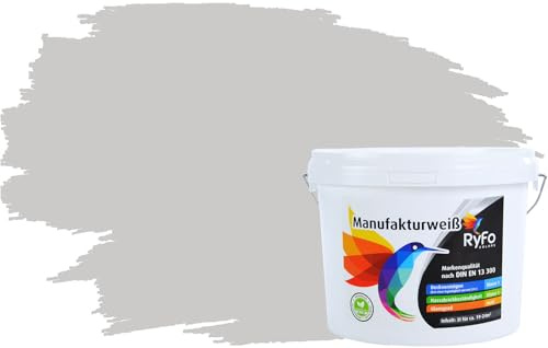 RyFo Colors Bunte Wandfarbe Manufakturweiß Hellgrau 3l - weitere Grau Farbtöne und Größen erhältlich, Deckkraft Klasse 1, Nassabrieb Klasse 1
