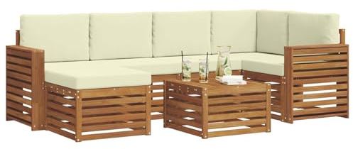 vidaXL Sofagarnituren 7 pcs Natur und Creme Massivholz Akazie, Gartenmöbel, modernes Sofa für draußen, modulare Loungemöbel, langlebige Terrassensitze und Komfort