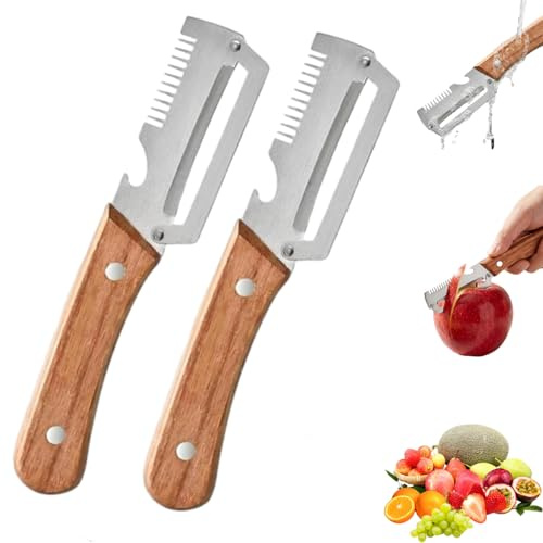 Elite Gourmet Knife, Wooden Kitchen Tool, Multifunctional Vegetable Peeler, Kitchen Multi-Function Stainless Steel Thickened Fruit Peeler Knife, for Vegetables or Fruits