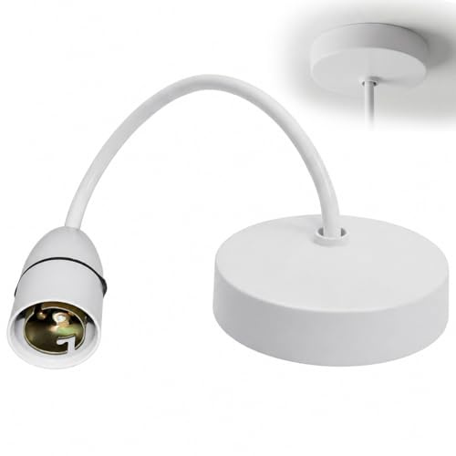 B22 Pendant Light Fitting with Ceiling Rose, White Plastic Lamp Holder for Ceiling Lights, Pre-Wired for Easy Installation in Kitchen, Bedroom and Living Room