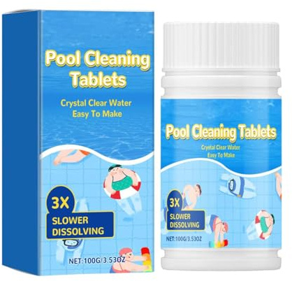 Pool Reinigungstabletten 100 Pcs,Pool Cleaning Tablets for Crystal Clear Water,Pools-Reinigungstabletten für kristallklares Wasser,Poolreiniger Langsam auflösend für Wassertank,Whirlpool,Spa