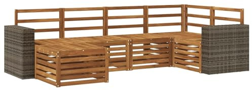 vidaXL Ecksofa Set 6 pcs Natur, Outdoor-Sofa, Moderne L-förmige Lounge, Gartensitzgruppe für die Terrasse, bequemes Möbelset