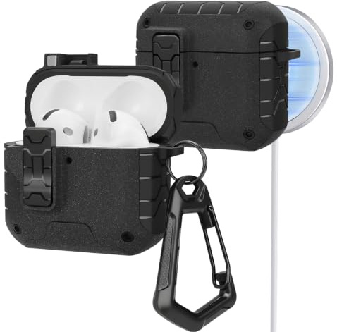 HITZEE Custodia per AirPods4, Compatibile con Cover AirPods 4 Generazione (2024), Blocco Magnetico Automatico con Supporto per Telefono, Custodia Compatibile con MagSafe, Grigio