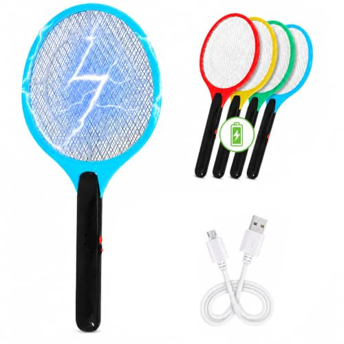 mucHome elektrische Fliegenklatsche aufladbar mit Akku, inkl. Ladekabel Fliegenfänger Fliegenvernichter extra stark - Insektenvernichter - frei von Giftstoffen und Gerüchen - Ideal für Innen und Außen