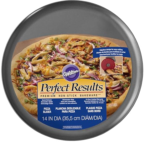Wilton Perfect Results Premium Non-Stick Bakeware Pizza Pan for Oven, 14-Inch Steel Pan