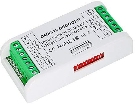kingmaled DMX LED Controller DMX512 Decoder RGB DMX 512 Dimmer Driver 16A DC9V-24V for LED Strip Module Strip Light 4A/CH (4 Channel Mini)