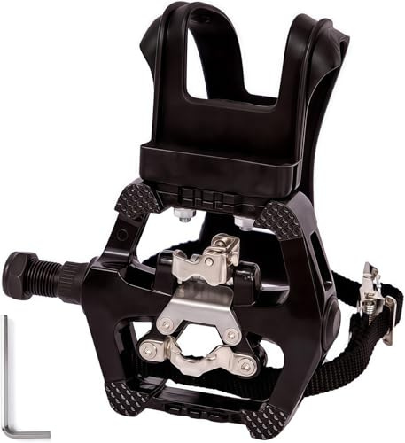 YBEKI SPD Pedale - Hybrid-Pedale mit Zehenclip und Riemen, geeignet für Spin-Bike, Indoor-Heimtrainer und alle Indoor-Bikes mit 9/16-Zoll-Achsen. 6 Monate Garantie