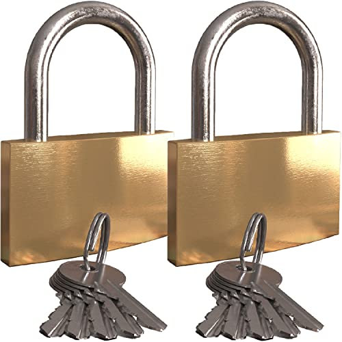 Padlock with Key - 2 Large Heavy Duty Pad Lock 5 Matching Keys - Weatherproof Rust Resistant Steel Brass Keyed Alike Padlocks, Gate Locks for Outdoor Fence, Door, Gym Lockers, Storage Unit (2-Pack)