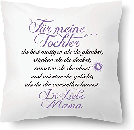 Farbwuselei Kissen mit Spruch Für Meine Tochter in Liebe Mama Flieder Kissenhülle Inlay Kissenbezug Geschenk