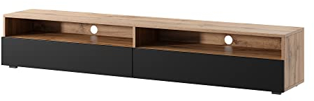Selsey REDNAW - TV-Schrank/modernes TV-Board für Wohnzimmer, stehend/hängend, 180 cm breit (Wotan Eiche Matt/Schwarz Hochglanz ohne LED)