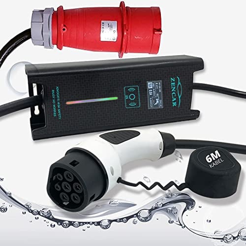 ZENCAR EVSE Mobile Wallbox 22kw Typ 2 Ladekabel 3 Phasig - Mobiles Ladekabel Elektroauto und Hybridauto - Für Fast alle Modelle - 32A 5-poligen CEE Stecker 380V - Mobile Ladestation - Inkl. Tasche