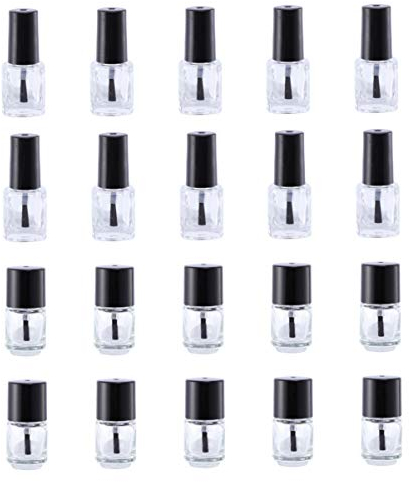 FRCOLOR 20 Stücke Nagellack Flasche mit Pinsel Nagellackflaschen Leer Nachfüllbar Glasflasche Transparent Glasfläschchen für Damen Mädchen Make Up Nagel Kunst Zubehör 5ml
